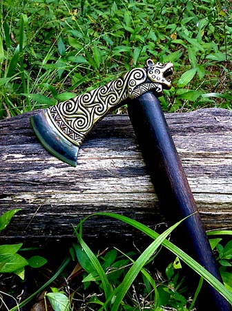Greek-styled leopard head axe
