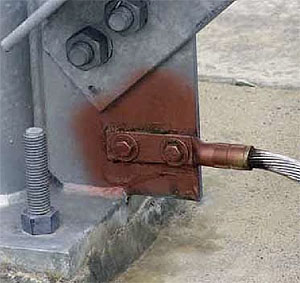 tinned-copper grounding conductor connected to an ice bridge leg