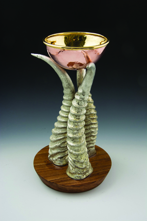 Judaica art by Joy Stember featuring a copper bowl.
