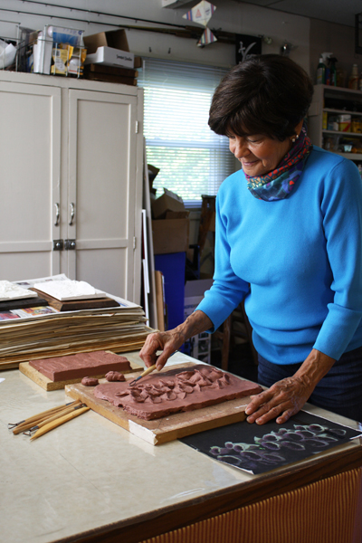 Artist Mary Button at work.