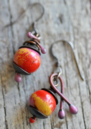 These pink and yellow-speckled earrings