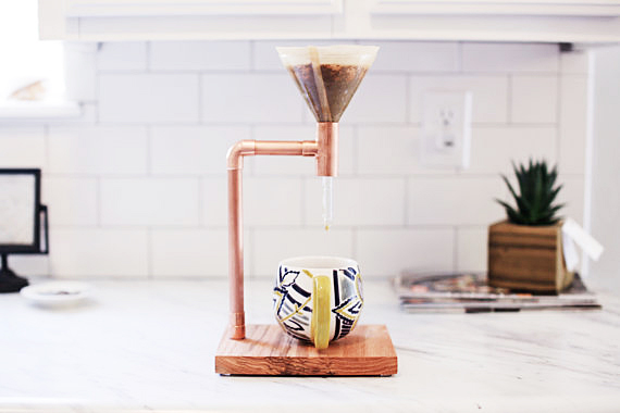 A handcrafted copper coffee pour over by Yucca Lane.