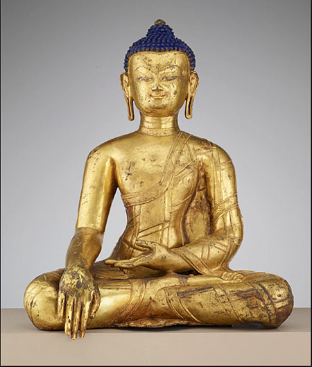 The Historical Buddha Central Tibet, 14th century Gilt copper with pigment Purchase—Friends of Asian Arts in honor of the 10th Anniversary of the Arthur M. Sackler Gallery; Arthur M. Sackler Gallery S1997.28