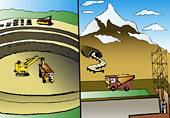 Illustration depicting copper mining methods