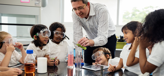 Young students doing a science experiment