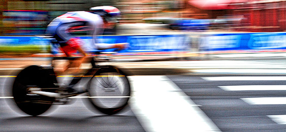 Cyclist crossing finish line