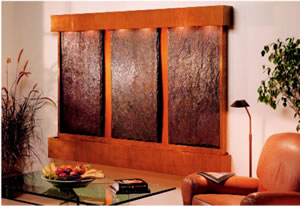 This copper wall panel waterfall made by Wonder Waters adds warmth and elegance to a home d&eacute;cor.
