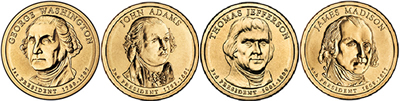 Images of the four presidential coins